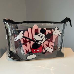 NWT Mickey Mouse Clear Cosmetic Bag Set with Wallet, Coin Pouch, and Wristlet.